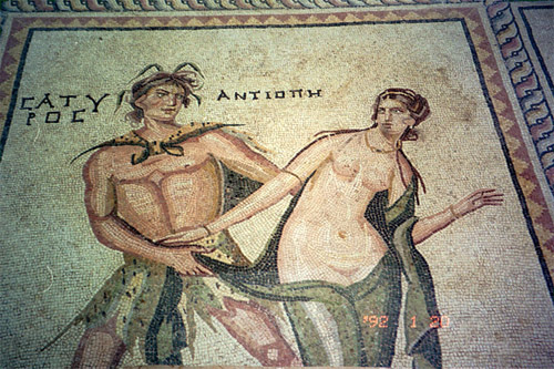 Римская мозаика из Газиантипа. Сатир и Антиопа